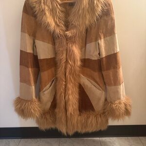 Giacca 5 Star 100% Leather Penny Lane Patchwork Coat w/ Faux Fur Trim XL